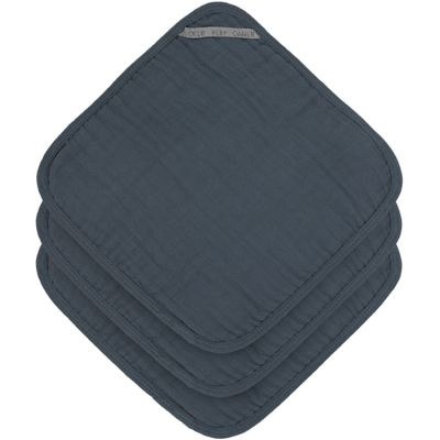 Lässig - Lot de 3 débarbouillettes en mousseline de coton bleu marine (30 x 30 cm)