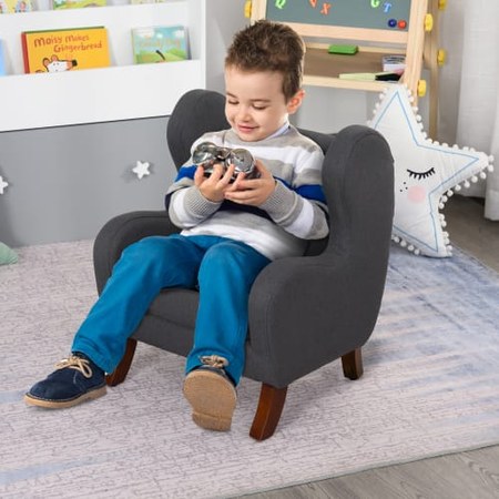 Homcom - Fauteuil enfant oreilles grand confort accoudoirs assise lin gris