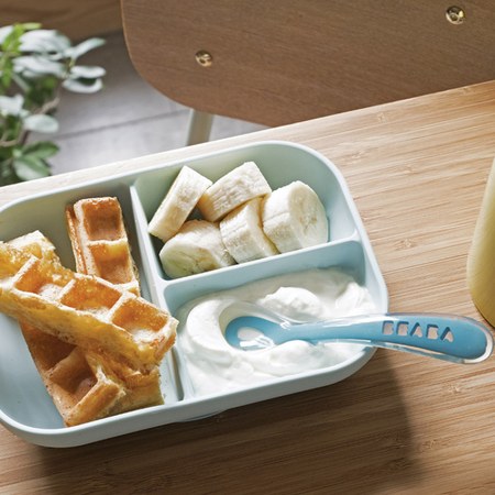Béaba - Coffret assiette à compartiments et cuillère bleu
