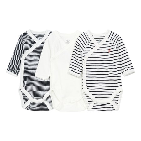 Petit Bateau - Petit Bateau - Lot 3 Bodies Marinière Croisés Coton Bio