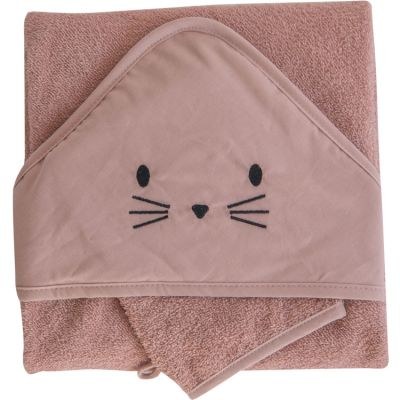 Domiva - Cape de bain + gant chat terracotta (75 x 75 cm)