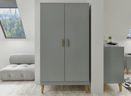 Nateo Concept - Armoire 2 portes Gris et Chêne