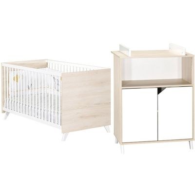 Baby Price - Pack duo Scandi naturel lit bébé évolutif et commode à langer