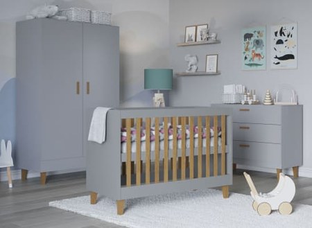 Nateo Concept - Lit bébé 60x120 Gris et Chêne