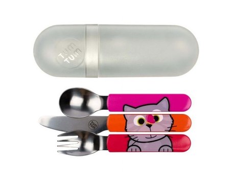 TUMTUM - Lot De 3 Couverts Inox Puzzle Avec Étui Bluebell Rose