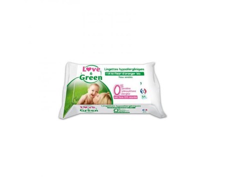 Love & Green - Lingettes hypoallergéniques à la Fleur d'Oranger x64 - Blanc