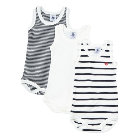 Petit Bateau - Petit Bateau - Lot 3 Bodies Débardeur Marinière Coton Bio
