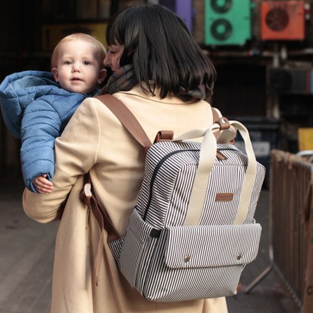 Babymel - Sac à dos à langer Georgi Eco Rayures blanc et marine