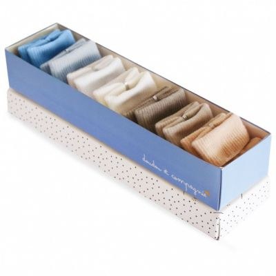 Doudou et Compagnie - Lot de 7 paires de chaussettes bébé bleu et taupe (0-6mois)