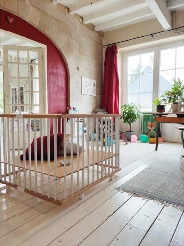 Combelle - Parc bébé carré pliant en bois bicolore blanc 92x98x67 cm