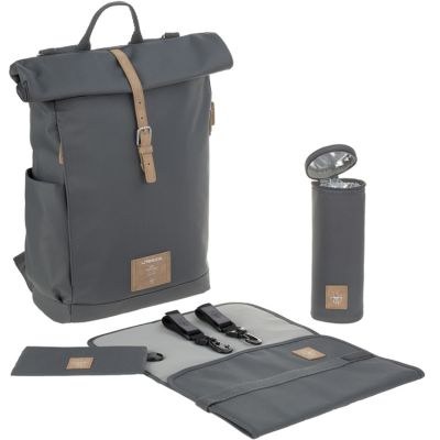 Lassig - Sac à dos à langer en polyester recyclé Rolltop anthracite