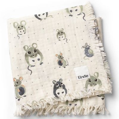 Elodie - Couverture en coton froissé souris Forest Mouse (75 x 100 cm)