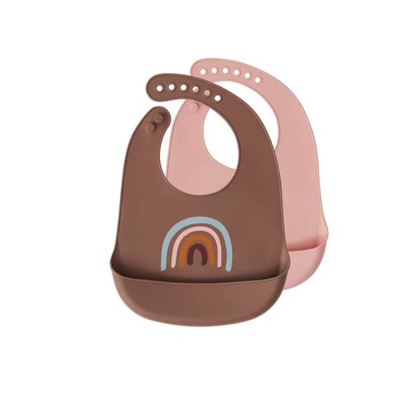 OYOY Living Design - Lot de 2 bavoirs arc-en-ciel marron en silicone h31x23cm