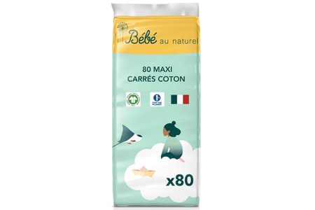 Bébé Au Naturel - Maxi Carrés Coton Bébé - 100% Coton Bio 80 pièces