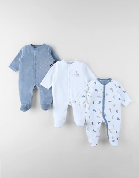 Noukies - 1 mois Lot de 3 dors-bien en velours ecru - Noukies