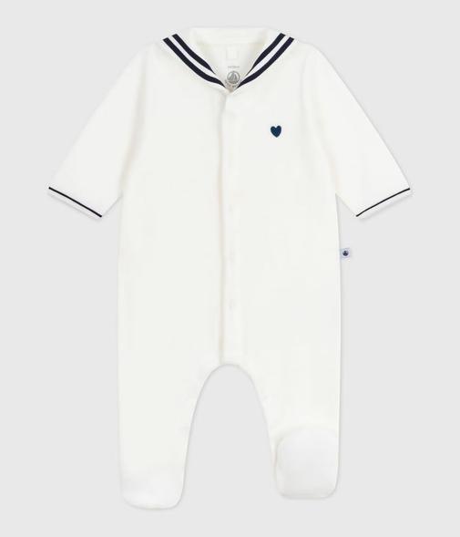 Petit Bateau - Dors-bien bébé en velours uni à col vareuse