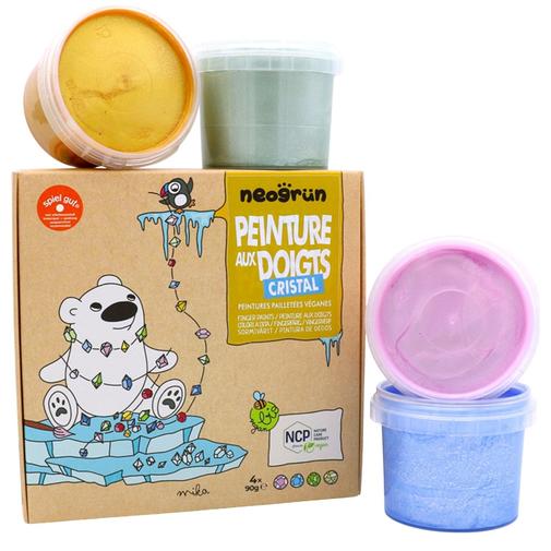 Neogrün - Coffret Mika peinture aux doigts naturelle et vegan Cristal (assort. 4 pots)