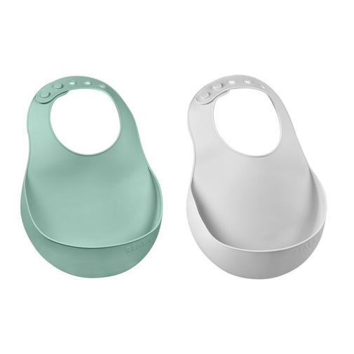 Béaba - Lot de 2 bavoirs silicone Gris clair/Vert sauge