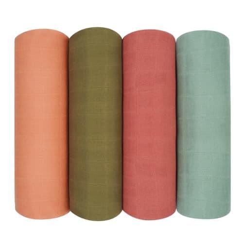 Peepeemax - Peepeemax Langes Bebe 120x120 cm Lot de 4, Couverture Bébé en Coton et Bambou, Ultra Doux et Doux pour la Peau Mousseline Couverture d'emmaillotage pour Bébé Fille et Garçons, Vert foncé