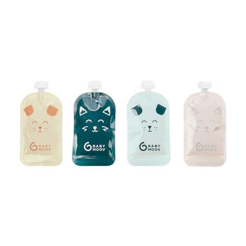 Babymoov - Babymoov 20 Gourdes Réutilisables pour Bébé et Enfant, Contenance 150ml, en Plastique Recyclé, sans BPA, 100% Hermétiques, Surface Réinscriptible