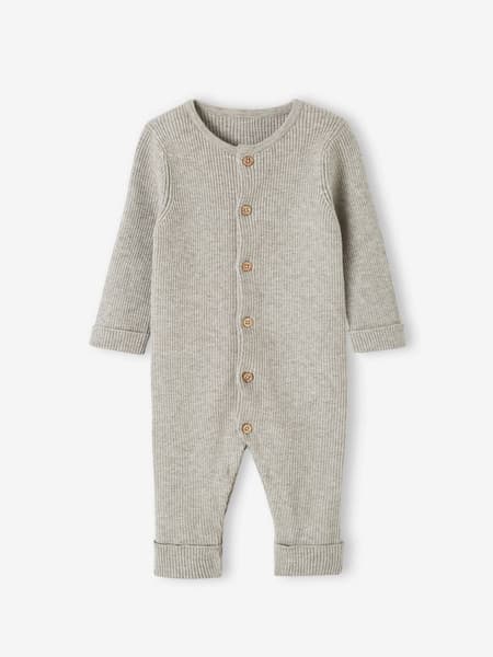 Vertbaudet - Combinaison en côtes bébé manches longues gris chiné - Vertbaudet
