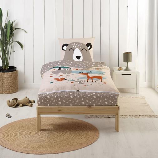Bleu Câlin - Parure de lit enfant caradou® avec couette motif forêt 90x190cm