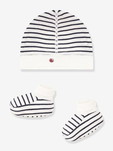 Petit Bateau - Lot bonnet et chaussons bébé mixte blanc
