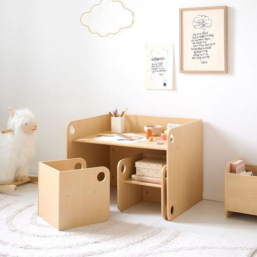 Petite Amélie - Petite Amélie | Set de table et chaises Montessori Ellipse | En bois | Naturel | Pour enfants | Design ergonomique avec coins arrondis