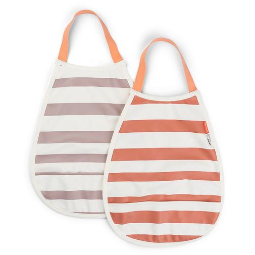 Done by deer - Lot de 2 Bavoirs Elastiques - Rayures Papaye et Rose