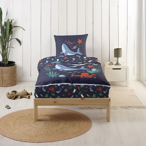 Bleu Câlin - Parure de lit enfant caradou® sans couette motif océan 90x190cm