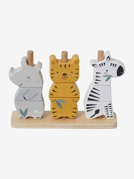 Vertbaudet - Animaux à empiler Jungle en bois FSC® multicolore - jungle - Vertbaudet