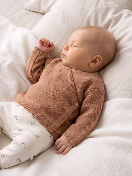 Vertbaudet - Brassière bébé naissance tricot point mousse coton et laine cappuccino