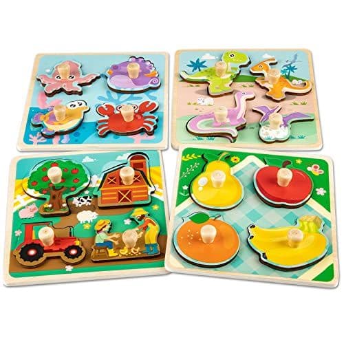 Funsland - Funsland Puzzle Bois Bebe 1 an - 4 Pièces Puzzle en Bois Enfant Encastrement de Animaux, Jouet Éducatif, Montessori Jouets Cadeaux pour Bebe 2 an