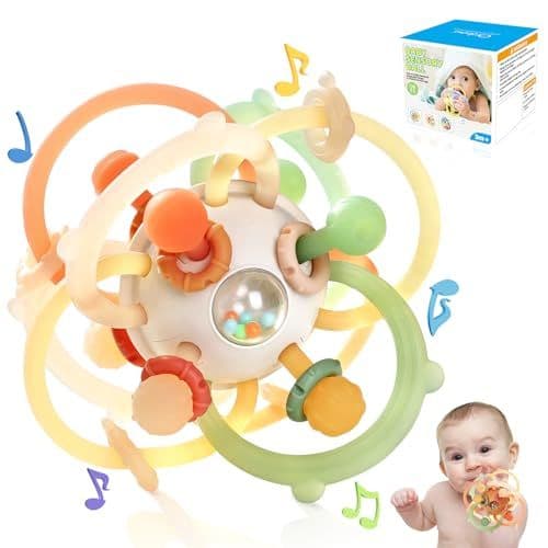Orzbow - Orzbow Jouet Anneau Dentition Bebe,Silicone Jouet Educatif Bebe 1 An,Hochet Bebe 0 3 6 Mois Jeux Montessori Eveil Bebe 0 6 12 Mois,Balle Sensorielle Bebe Eveil,Cadeau Naissance Fille et Garçon,Kaki
