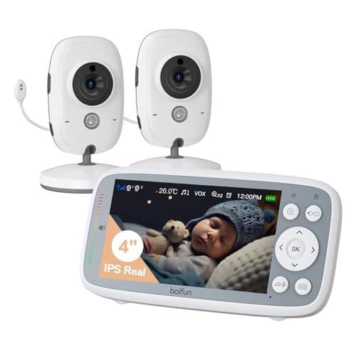 BOIFUN - BOIFUN 4”Babyphone 2 Cameras, Camera Bebe 720P Véritable IPS, Zoom 3X, Vision Nocturne Infrarouge Invisible, Barre de Volume, Pas de WiFi, Matériau de Sécurité ABS