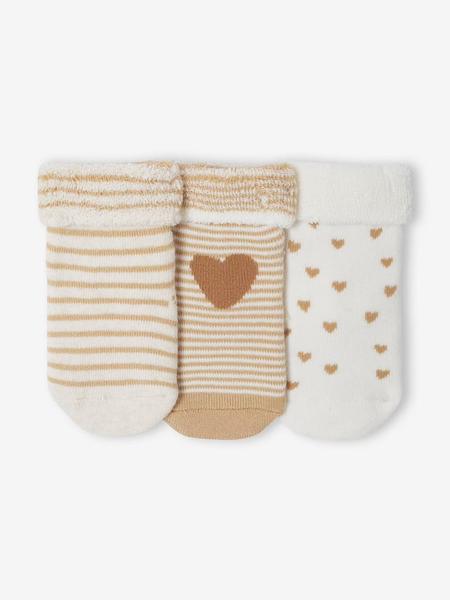 Vertbaudet - Lot de 3 paires de chaussettes bébé fille coeurs lot beige