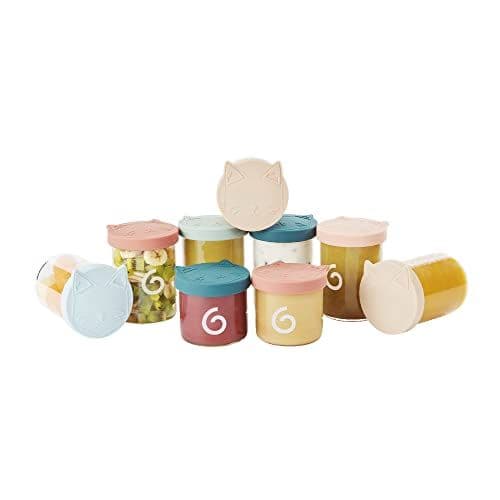 Babymoov - Babymoov ISY BOWLS - 9 Pots de Conservation en Verre Borosilicate Ultra Résistant, 6 Pots Gradués 250ml et 3 de 120ml, Hermétiques et 100% Recyclables
