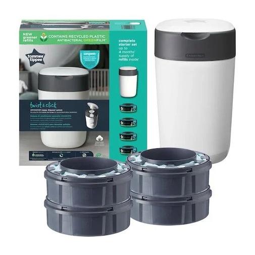 Tommee Tippee - Poubelle à Couches Avancée Twist & Click Starter-Pack, Lot de 4 Recharges