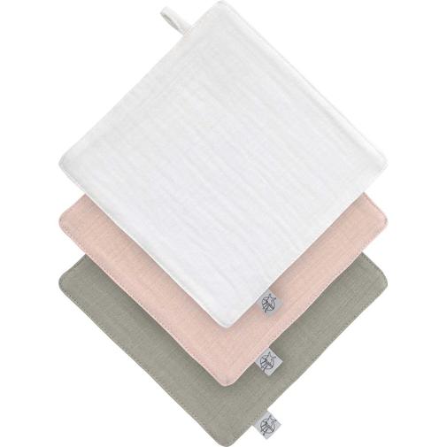 Lassig - Lot de 3 débarbouillettes blanc cassé-rose poudré-olive
