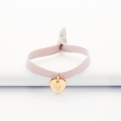 HappyBulle - Bracelet enfant personnalisé cordon élastique médaille gravée plaqué or initiale coeur 10 mm