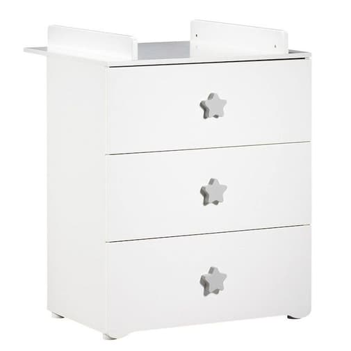 Baby Price - Commode à langer - Babyprice - Basic - 3 tiroirs - Blanche - Boutons étoiles grises blanc - Baby Price