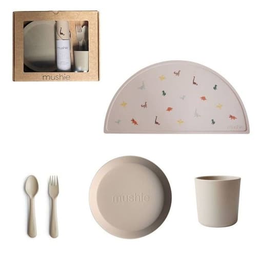 VertbaudetFr - Coffret cadeau Repas Blanc Vanille - Couverts - Assiette - Verre - Set de table - Vaisselle bébé et enfants - Mushie beige -