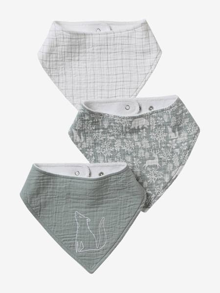 Vertbaudet - Lot de 3 bavoirs bandanas en gaze de coton dans les bois - Vertbaudet