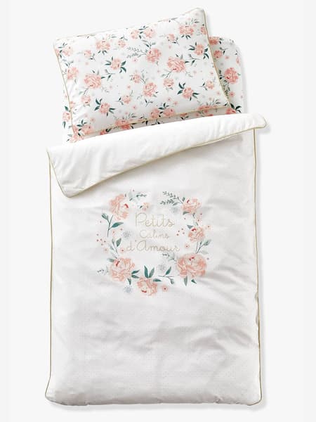 Vertbaudet - Housse de couette EAU DE ROSE - 100x120 Cm