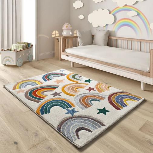 Atticgo - Tapis enfant arc-en-ciel blanc/multicolore, 120x170 cm