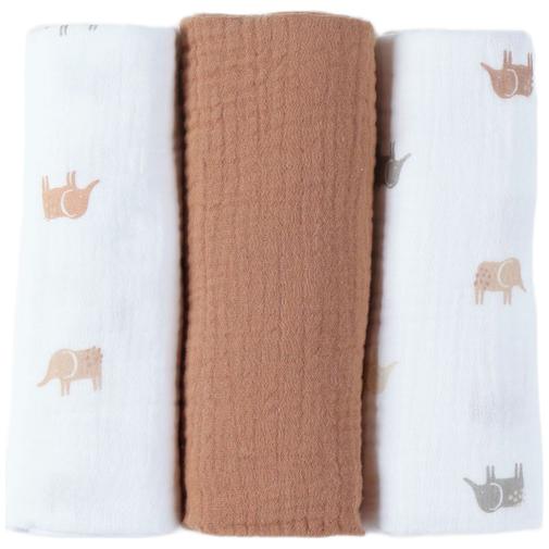 Noukie's - Lot de 3 langes en mousseline Eléphants (70x70 cm)