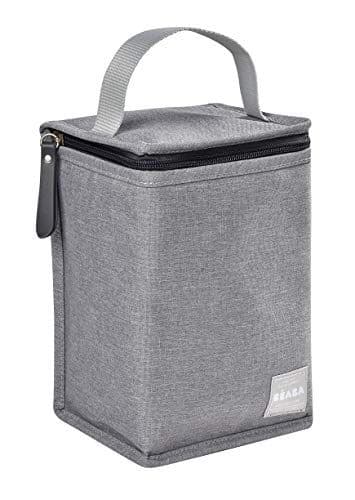 Béaba - BÉABA, Pochette Repas Bébé Isotherme, Rangement biberons grand format, Grande capacité, Transporte repas complet, Matière souple, Pliable, Tissu imperméable, Gris chiné