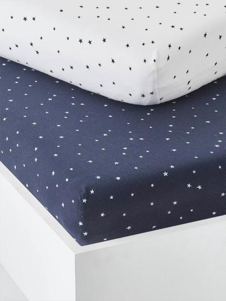 Vertbaudet - Lot de 2 draps-housses bébé en coton marine grisé