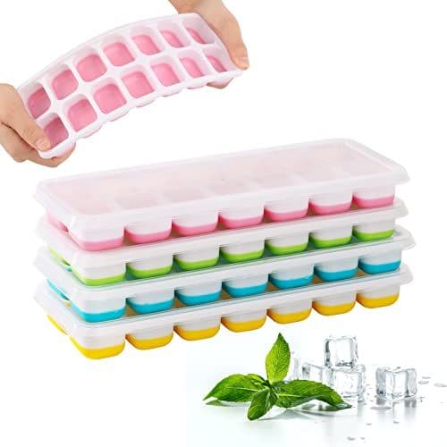 UKOFEW - 4 Pack Bacs à Glaçons avec Couvercle, Bacs à Glaçons Carrés Faciles à Retirer, Bacs à Glaçons avec Couvercle, Empilable, Reutilisable, pour Nourriture Bébé, Whisky, Boissons