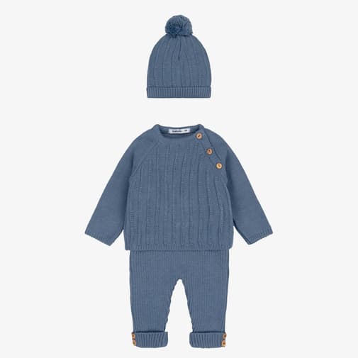 Babidu - Baby Boys Blue Knitted Trouser Set